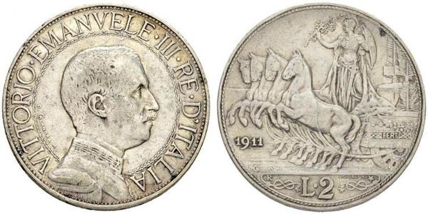 2 Lira 意大利王國 (1861-1946) 銀 Vittorio Emanuele III (1869 - 1947)