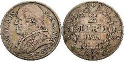 2 Lira 教皇国 (754 - 1870) 銀 Pope Pius IX (1792- 1878)