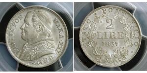 2 Lira 教皇国 (754 - 1870) 銀 Pope Pius IX (1792- 1878)