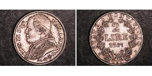 2 Lira 教皇国 (754 - 1870) 銀 Pope Pius IX (1792- 1878)