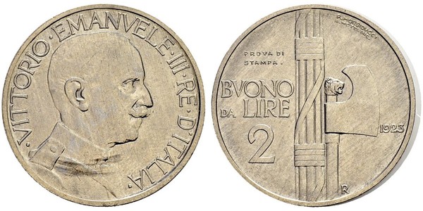 2 Lira 意大利王國 (1861-1946) 镍 维托里奥·埃马努埃莱三世 (1869 - 1947)