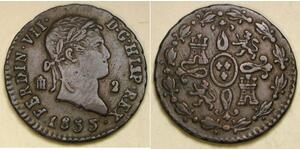 2 Maravedi Kingdom of Spain (1814 - 1873) Copper 