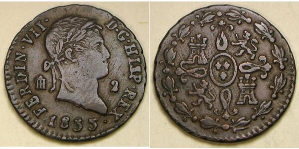 2 Maravedi Kingdom of Spain (1814 - 1873) Cuivre 