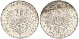 2 Mark Free City of Lübeck Argent 