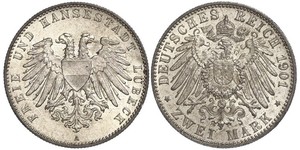2 Mark Free City of Lübeck Argent 