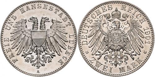 2 Mark Free City of Lübeck Argent 