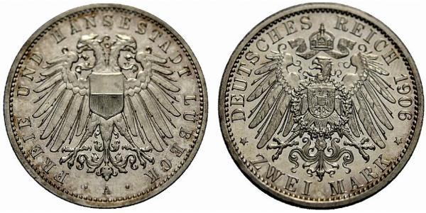 2 Mark Free City of Lübeck Argent 
