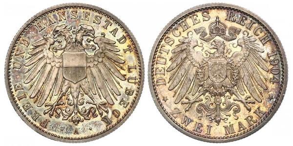 2 Mark Free City of Lübeck Argent 