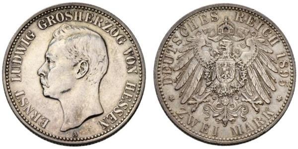 2 Mark Grand-duché de Hesse (1806 - 1918) Argent Ernest-Louis de Hesse (1868 - 1937)