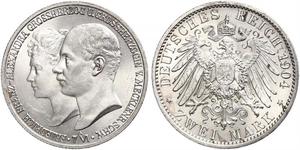 2 Mark Grand-duché de Mecklembourg-Schwerin (1352-1918) Argent Frederick Francis IV, Grand Duke of Mecklenburg (1882 - 1945)