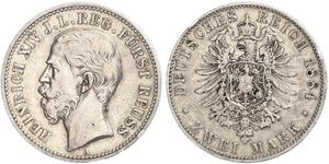 2 Mark Principauté Reuss branche aînée (1778 - 1918) Argent Heinrich XIV, Prince Reuss Younger Line