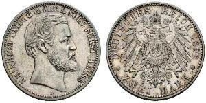 2 Mark Principauté Reuss branche aînée (1778 - 1918) Argent Heinrich XXII (1859 - 1902)