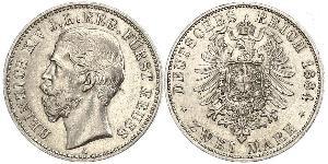 2 Mark Principauté Reuss branche aînée (1778 - 1918) Argent Heinrich XIV, Prince Reuss Younger Line