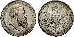 2 Mark Principauté Reuss branche aînée (1778 - 1918) Argent Heinrich XXII (1859 - 1902)