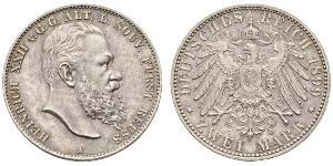 2 Mark Principauté Reuss branche aînée (1778 - 1918) Argent Heinrich XXII (1859 - 1902)