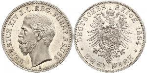 2 Mark Principauté Reuss branche aînée (1778 - 1918) Argent Heinrich XIV, Prince Reuss Younger Line