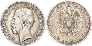 2 Mark Principauté Reuss branche aînée (1778 - 1918) Argent Heinrich XIV, Prince Reuss Younger Line