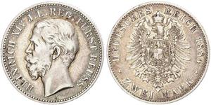 2 Mark Principauté Reuss branche aînée (1778 - 1918) Argent Heinrich XIV, Prince Reuss Younger Line