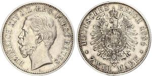 2 Mark Principauté Reuss branche aînée (1778 - 1918) Argent Heinrich XIV, Prince Reuss Younger Line