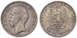 2 Mark Principauté Reuss branche aînée (1778 - 1918) Argent Heinrich XIV, Prince Reuss Younger Line