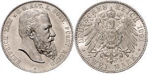 2 Mark Principauté Reuss branche aînée (1778 - 1918) Argent Heinrich XXII (1859 - 1902)