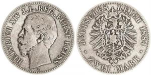 2 Mark Principauté Reuss branche aînée (1778 - 1918) Argent Heinrich XIV, Prince Reuss Younger Line