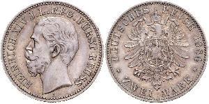 2 Mark Principauté Reuss branche aînée (1778 - 1918) Argent Heinrich XIV, Prince Reuss Younger Line