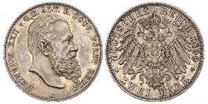 2 Mark Principauté Reuss branche aînée (1778 - 1918) Argent Heinrich XXII (1859 - 1902)