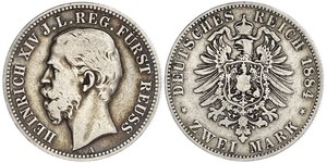 2 Mark Principauté Reuss branche aînée (1778 - 1918) Argent Heinrich XIV, Prince Reuss Younger Line