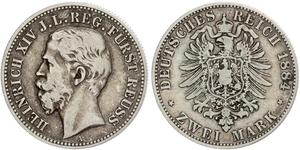 2 Mark Principauté Reuss branche aînée (1778 - 1918) Argent Heinrich XIV, Prince Reuss Younger Line