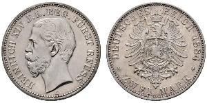 2 Mark Principauté Reuss branche aînée (1778 - 1918) Argent Heinrich XIV, Prince Reuss Younger Line