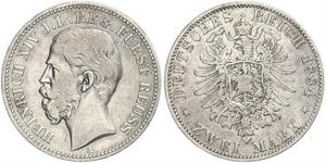 2 Mark Principauté Reuss branche aînée (1778 - 1918) Argent Heinrich XIV, Prince Reuss Younger Line