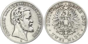 2 Mark Principauté Reuss branche aînée (1778 - 1918) Argent Heinrich XXII (1859 - 1902)