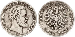 2 Mark Principauté Reuss branche aînée (1778 - 1918) Argent Heinrich XXII (1859 - 1902)