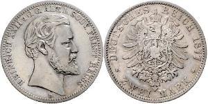 2 Mark Principauté Reuss branche aînée (1778 - 1918) Argent Heinrich XXII (1859 - 1902)