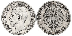 2 Mark Principauté Reuss branche aînée (1778 - 1918) Argent Heinrich XIV, Prince Reuss Younger Line