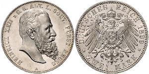 2 Mark Principauté Reuss branche aînée (1778 - 1918) Argent Heinrich XXII (1859 - 1902)