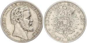 2 Mark Principauté Reuss branche aînée (1778 - 1918) Argent Heinrich XXII (1859 - 1902)