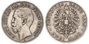 2 Mark Principauté Reuss branche aînée (1778 - 1918) Argent Heinrich XIV, Prince Reuss Younger Line