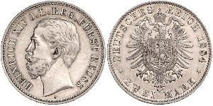 2 Mark Principauté Reuss branche aînée (1778 - 1918) Argent Heinrich XIV, Prince Reuss Younger Line