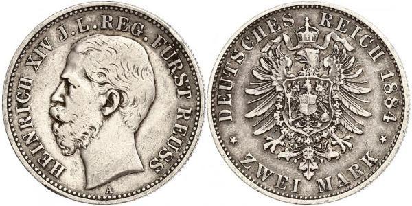 2 Mark Principauté Reuss branche aînée (1778 - 1918) Argent Heinrich XIV, Prince Reuss Younger Line