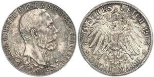 2 Mark Principauté de Schwarzbourg-Sondershausen (1599-1920) Argent 