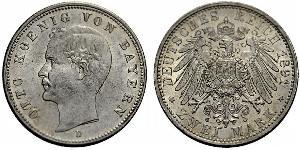 2 Mark Royaume de Bavière (1806 - 1918) Argent Othon Ier de Bavière(1848 – 1916)