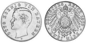 2 Mark Royaume de Bavière (1806 - 1918) Argent Othon Ier de Bavière(1848 – 1916)