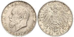 2 Mark Royaume de Bavière (1806 - 1918) Argent Louis III de Bavière (1845 – 1921)