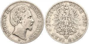 2 Mark Royaume de Bavière (1806 - 1918) Argent Louis II de Bavière (1845-1886)(1845 – 1886)