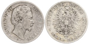 2 Mark Royaume de Bavière (1806 - 1918) Argent Louis II de Bavière (1845-1886)(1845 – 1886)