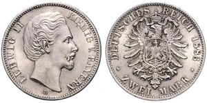 2 Mark Royaume de Bavière (1806 - 1918) Argent Louis II de Bavière (1845-1886)(1845 – 1886)