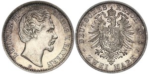 2 Mark Royaume de Bavière (1806 - 1918) Argent Louis II de Bavière (1845-1886)(1845 – 1886)