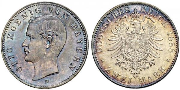 2 Mark Royaume de Bavière (1806 - 1918) Argent Othon Ier de Bavière(1848 – 1916)